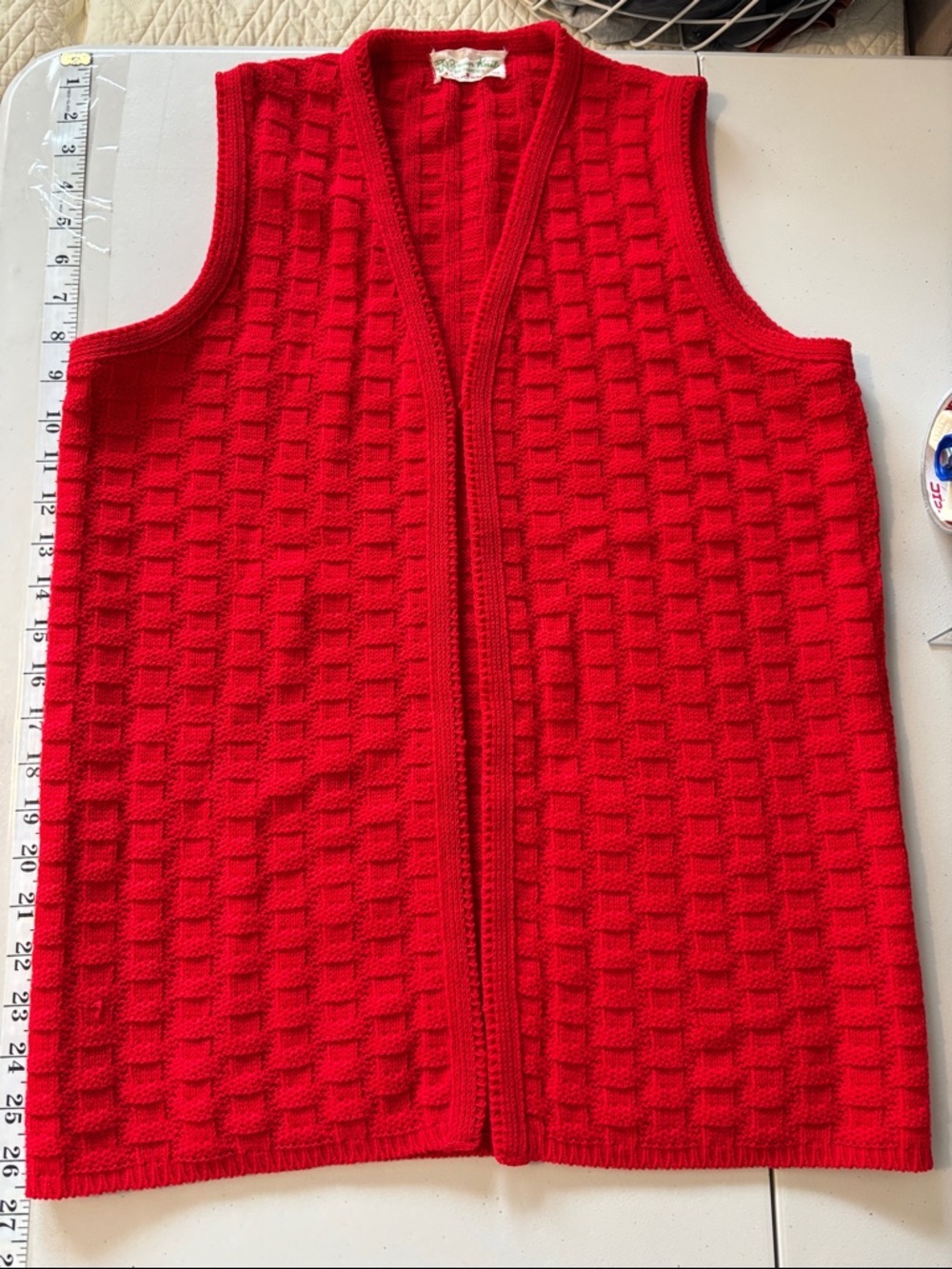 Vintage Bams Knits Red Open Cardigan Size Large Basketweave Artsy Teacher Unisex